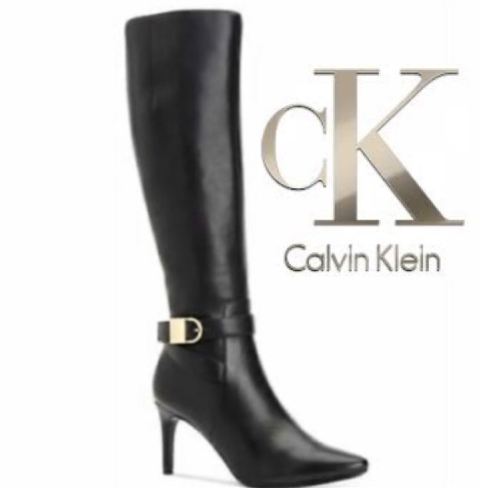 Calvin Klein Leather Boots Sexy Classic Black Heel